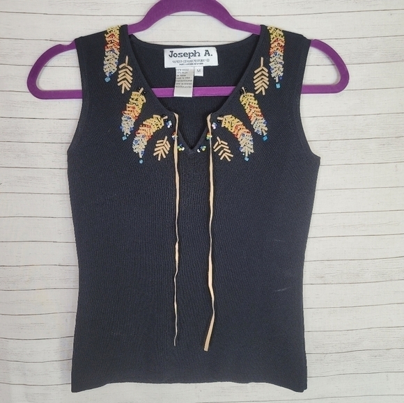 JOSEPH. A VINTAGE BEADED FEATHER DESIGN TANK TOP, SZ MEDIUM - Picture 1 of 10